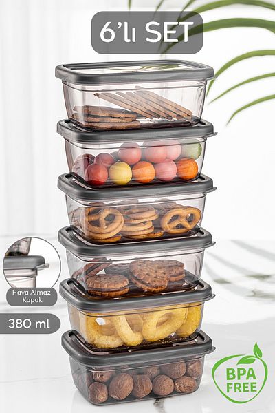 Meleni Home 6 Pieces Practical Box - Rectangular Storage Container with Lid - Spice Bowl Breakfast Snack Bowl 6x380 ml