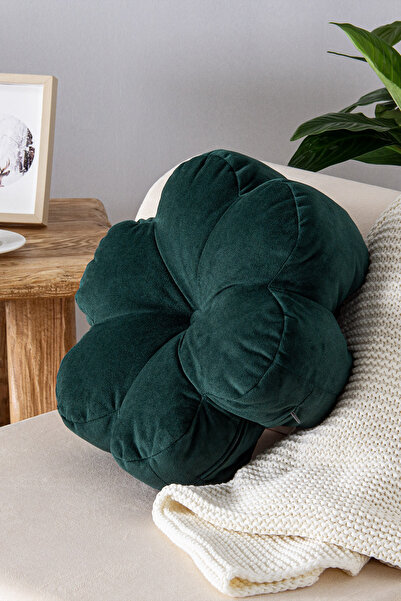 Genel Markalar Papatya Bloom Dekoratif Kadife Kırlent- Petrol Yeşili - 40x40 Cm