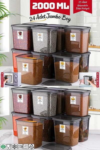NY HOME 24 Jumbo Size Anthracite Storage Containers - 2000 ml Rectangular