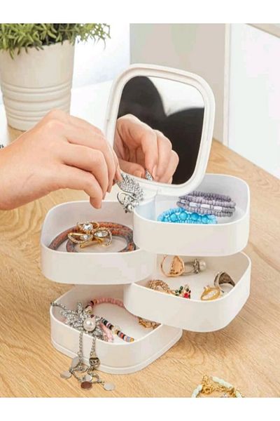 Bayev AK766 Jewelry Organizer - Τετράγωνο 4 επιπέδων με καθρέφτη περιστροφής 360 μοιρών Jewelry Mahayage Box