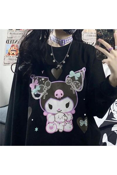 Touz Φούτερ με λαιμόκοψη Harajuku Kuromi σε μαύρο Unisex Oversize