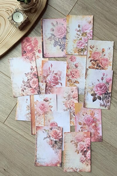 Mona Craftist 15 Adet Eskitme Vintage Gül Temalı Scrapbook Kağıt Seti Bullet ...
