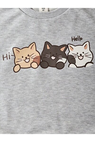 Machetta Unisex Plus Size Hello 3 Cat Printed Oversize Sweatshirt Hoodie