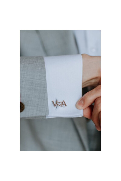 Gökdeniz 925 Kalp Detaylı Kişiye Özel Harfli 925 Ayar Gümüş Erkek Kol Düğmesi