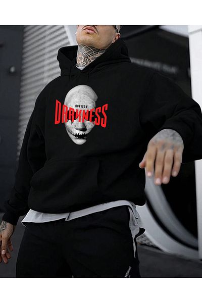 DEEPSENCE Black Hooded Sweatshirt darknes Printed