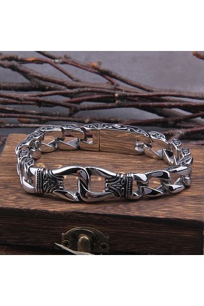 Viking S Cuban Chain Aztec Boutique Motif 316l High Polishing Men's Steel Bracelet