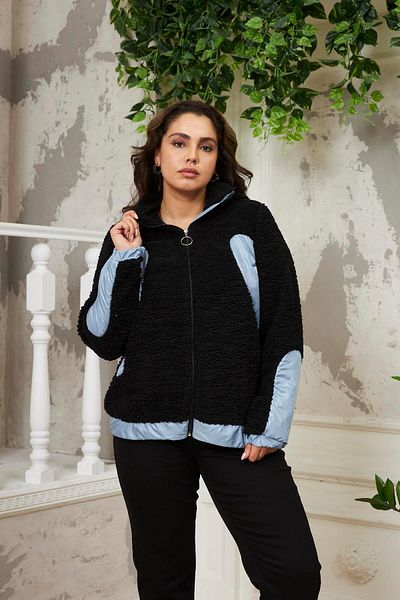 RMG Garnished Plus Size Curly Black Coat