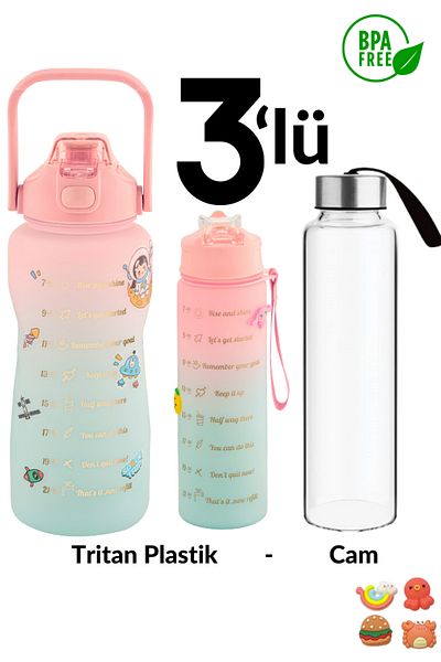 Comprox 2 Liter Pink Water Bottle - 3-Piece Water Bottle Plastic