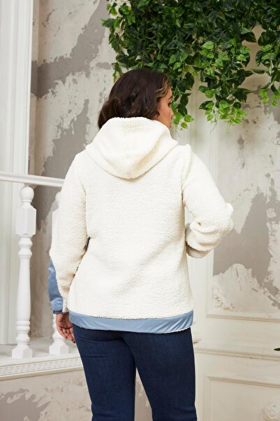 RMG Garnished Plus Size Curly Ecru Coat