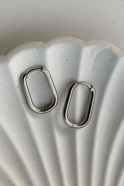 Jaida Moda Unisex 316l Stainless Steel Oval Earrings