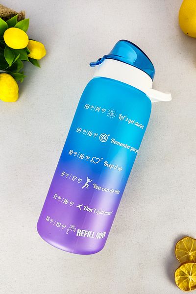 Digithome 1 Lt Double Color Size Printed Motivational Healthy Plastic Water Bottle Blue -161546-160 C1-1-139