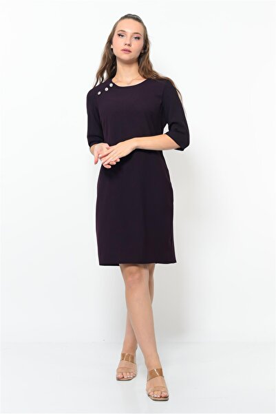 Nuseel Γυναικείο Μίνι Φόρεμα με Κουμπιά Στον Ώμο Μούρνταμ