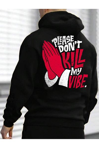 DEEPSENCE Black Hooded Sweatshirt Please dont Printed on Back
