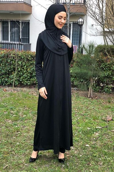 ASLINUR GİYİM فستان صلاة أسود بسحاب