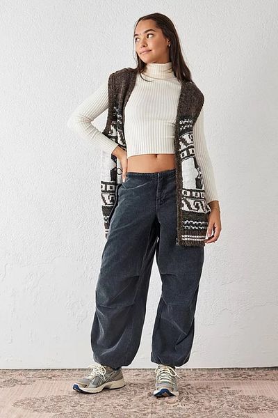 september island Washed Black Velvet Baggy Tech Balloon Pants