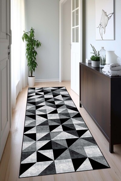 Viva Home Siyah Özel Ölçü Kesme Rulo Yolluk Kaymaz Taban Hol Antre Mutfak Hal...