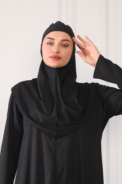 ASLINUR GİYİM فستان صلاة نسائي أسود بسحاب