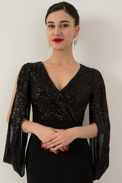 PULLIMM Upper Sequin Bottom Diver Long Evening Dress 13086