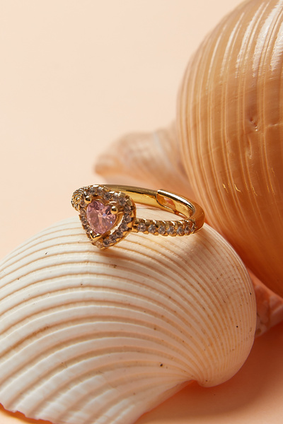 Beyazinci Kadın Gold(Sarı) Zirkon Taşlı Ayarlanabilir Kalpli Model Yüzük