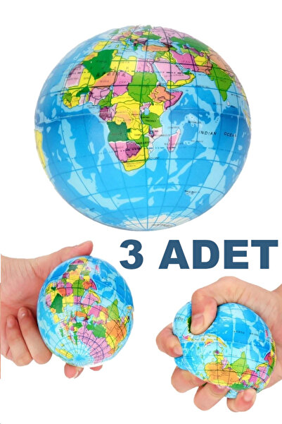 Evidol Dünya Haritası Yumuşak Stres Topu El Egzersiz Çalıştırma Güçlendirme Topu 6,3 cm Top