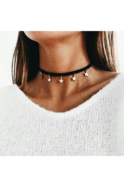 TakıConcept Yıldızlı Siyah Süet Choker, Kadın Kolye