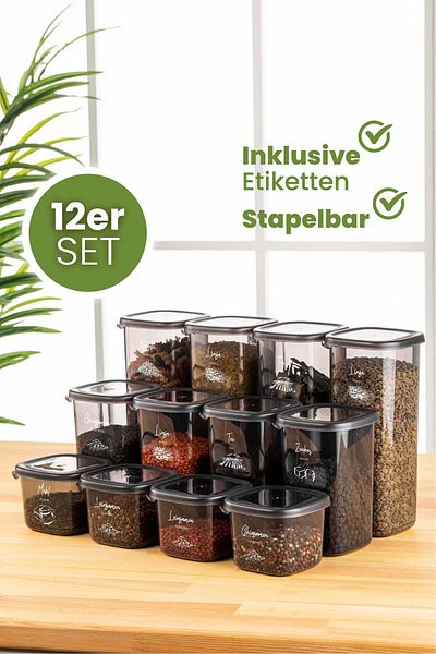 Viwares Peggy luftdichte Vorratsdosen mit Deckel | 12er Vorratsbehälter Set Vorratsbehälter