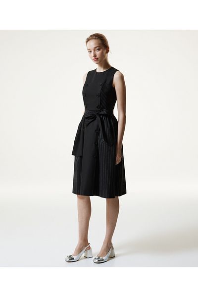 Machka Stripe Pattern Garnished Dress