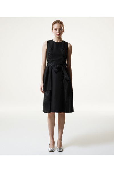 Machka Stripe Pattern Garnished Dress