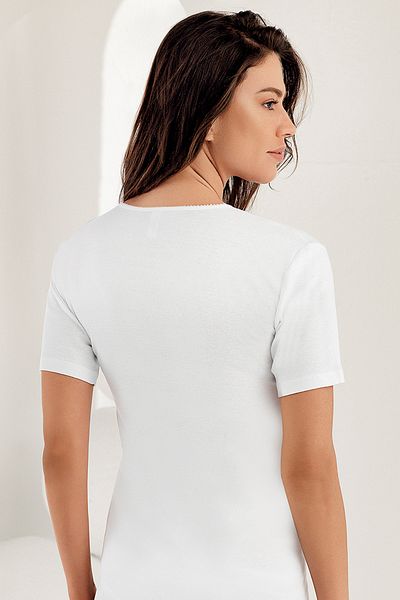 Şahinler Tricou alb cu mânecă scurtă și decolteu pentru femei Mb010-By