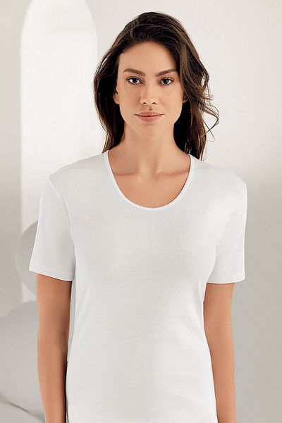 Şahinler Tricou alb cu mânecă scurtă și decolteu pentru femei Mb010-By