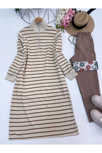 YEDİLALE ZIPPER DETAIL STRIPED TUNIC