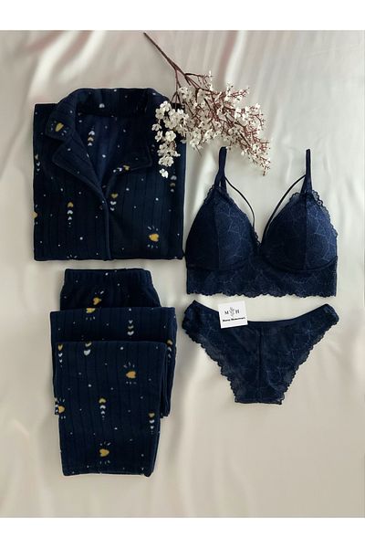MH Moony Homewears Тъмносин комплект термо пижама Merso от 4 части