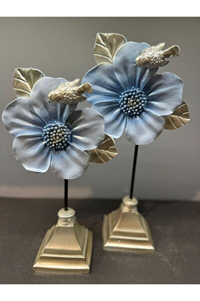 Peramari Dekoratif Polyester Ikili Çiçek Aksesuar Mavi-gümüş