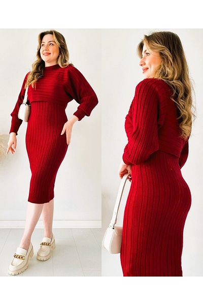 Modazeray Set rochie și crop tricotaje roșii