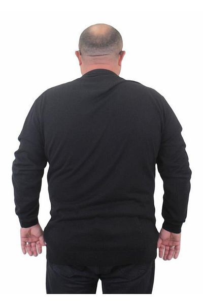 Starbattal Men's Large Size Crew Neck Basic Knitwear Sweater 23750 BLACK