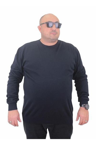 Starbattal Men's Plus Size Crew Neck Basic Knitwear Sweater 23750 NAVY BLUE