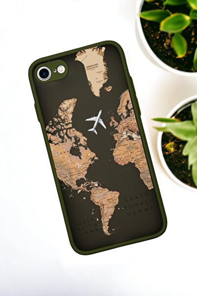 mooodcase iPhone SE 2020 Uyumlu Dünya Harita Desenli Buzlu Şeffaf Lüx Telefon Kılıfı