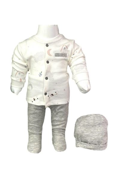 Aziz Bebe Baby Boy Animal-Free Motif Cardigan Pants Beanie and Bottom Top Set 0 Months-6 Months