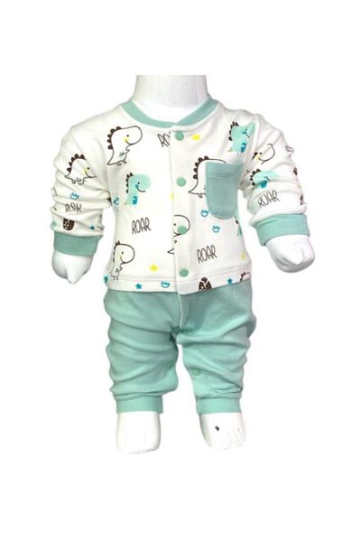 Aziz Bebe Cute Dino Patterned, Footless Jumpsuit with Snap Fasteners (without booties) Size 0-3-6 Months