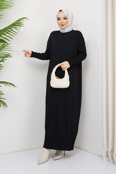 Pamuk Butik Γυναικείο Πλεκτό Φόρεμα Mercerized Hijab Μαύρο