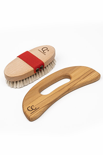 ComesBeauty 2'li Set Doğal At Kılı Selülit Fırçası & Masaj Tahtası (Ay Model)