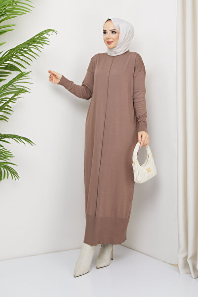 Pamuk Butik Γυναικείο Πλεκτό Φόρεμα Mercerized Χωρίς Πουπουλένια Sütlükahve