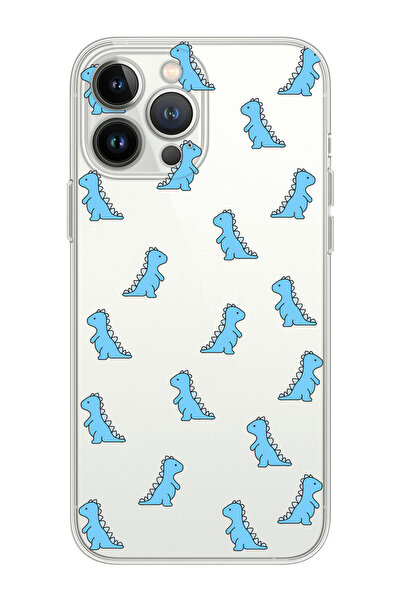 shoptocase Iphone 14 Pro Max Uyumlu Mavi Dinazor Tasarımlı Premium Şeffaf Tel...