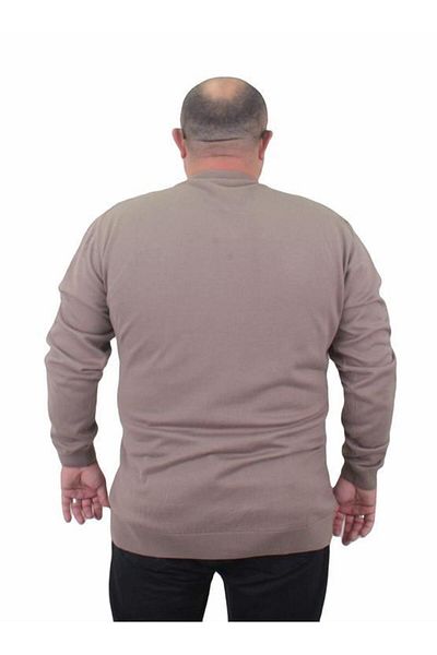 Starbattal Men's Large Size Crew Neck Basic Knitwear Sweater 23750 Mink