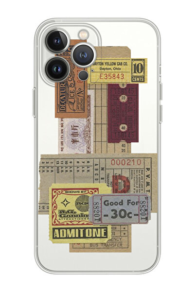 shoptocase Iphone 14 Pro Max Uyumlu Bilet Ve Pul Tasarımlı Premium Şeffaf Tel...