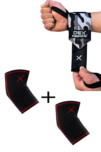 Dex Supports Lasting Energy Sports Bracelet Dark Camouflage+Elbow Sleeve Fitness Orthopedic Training Elbow Bracelet 2 Pack