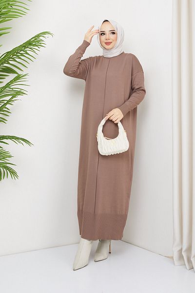 Pamuk Butik Γυναικείο Πλεκτό Φόρεμα Mercerized Χωρίς Πουπουλένια Sütlükahve