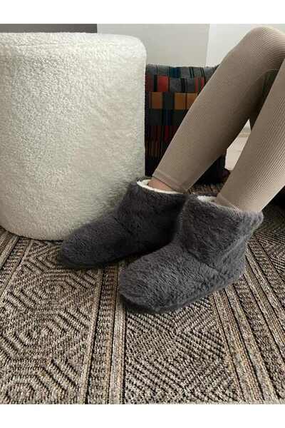 Behtah Kundura Kadın İçi Pofuduk Yünlü Panduf Kışlık Ev Botu Ev Ayakkabısı Yumuşak Sessiz Taban
