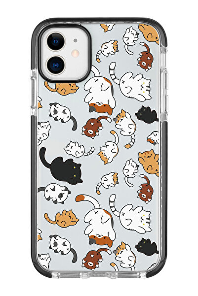 shoptocase Iphone 11 Kenar Korumalı Anti Shock Kedicikler Desenli Telefon Kılıfı