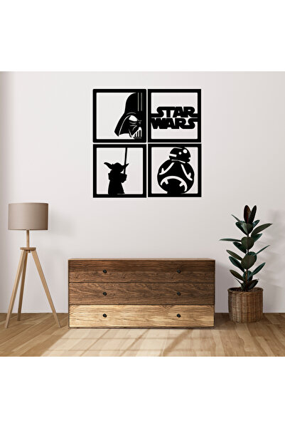 OYART&DESIGN Star Wars Yoda Darth Vader 40x40 Duvar Tablo Dekor Ahşap Lazer K...